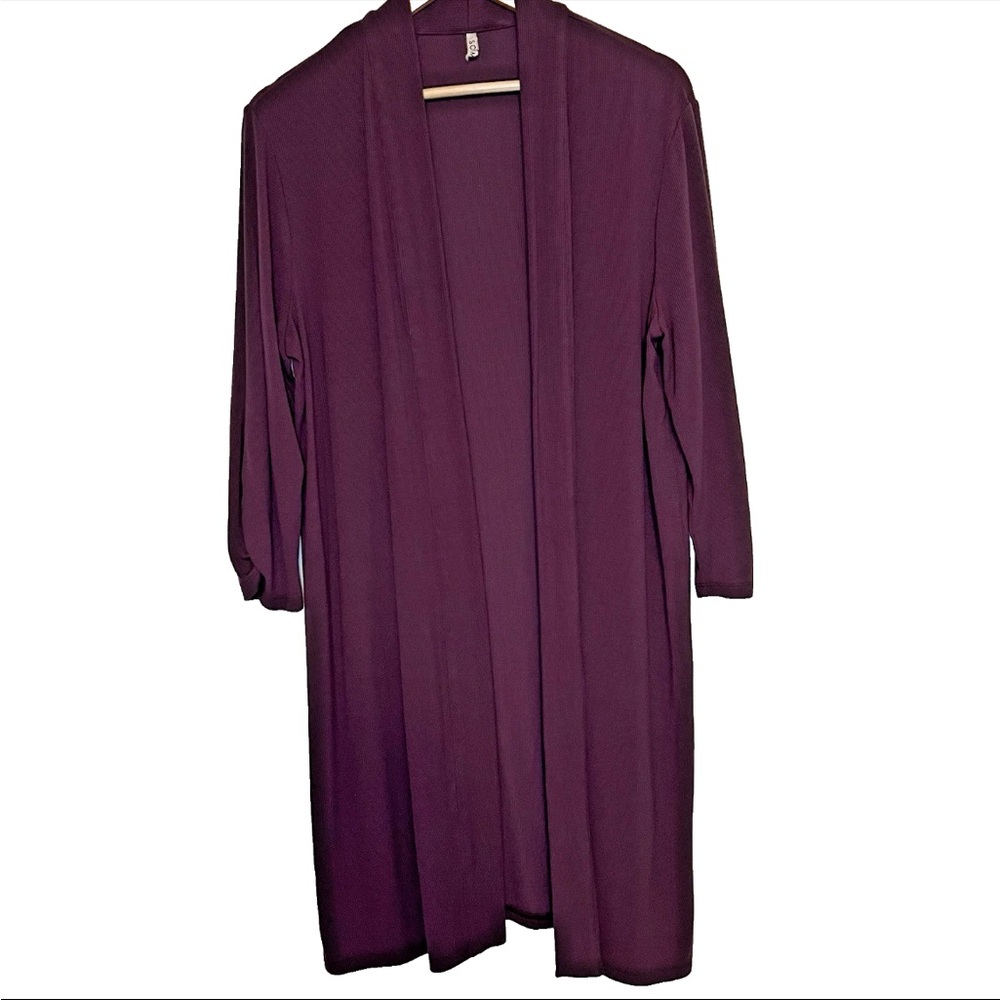 Soma SZ Lg Maroon Ribbed Knit 3/4 Sleeve Open Duster Robe Cardigan